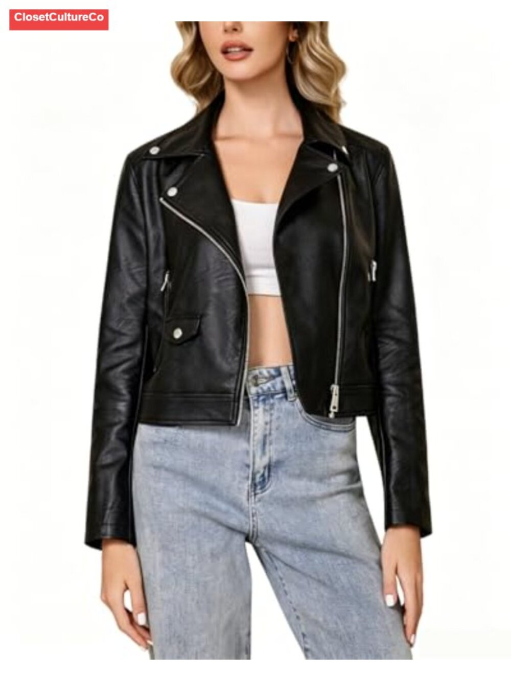 Faux Leather Jacket Cropped Motorcycle Biker Moto Outwear